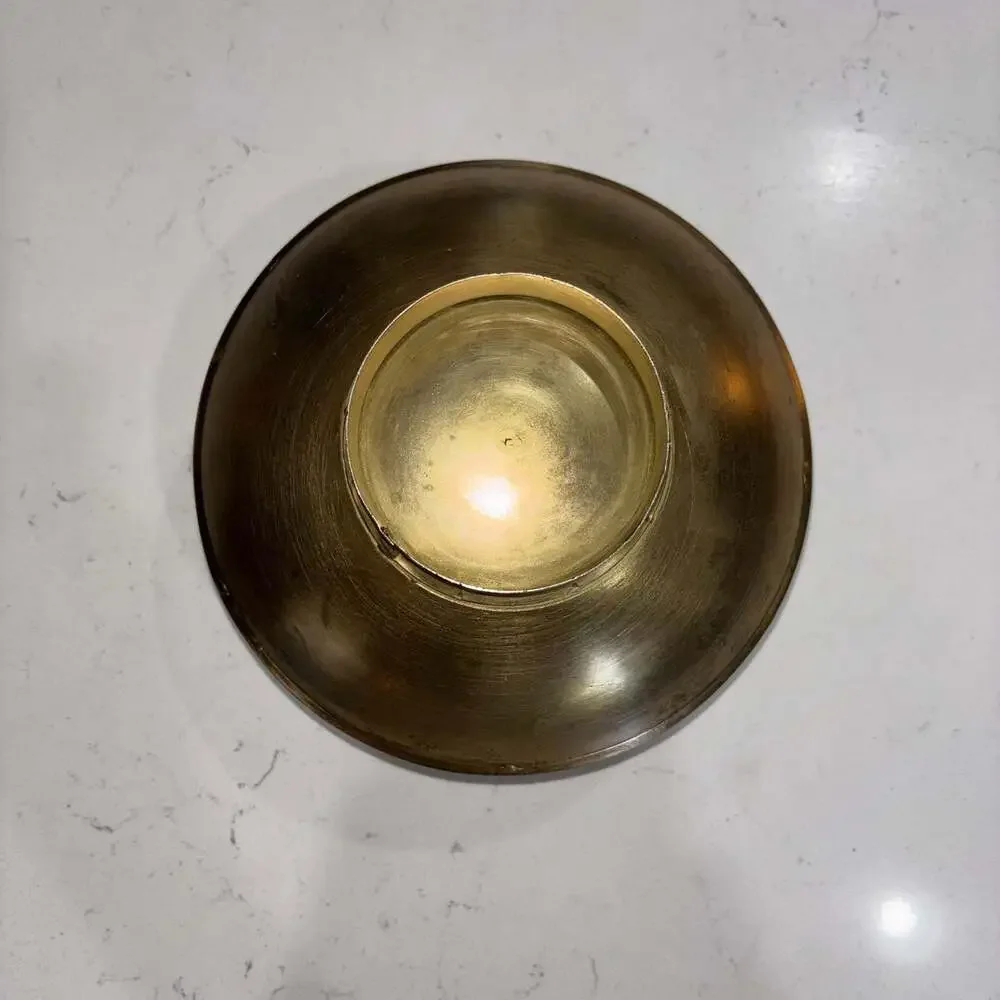 Vintage Hand-Etched Brass Tea Light Holder with Reticulated Floral Design
